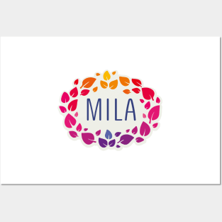 Mila name with colorful leaves Posters and Art